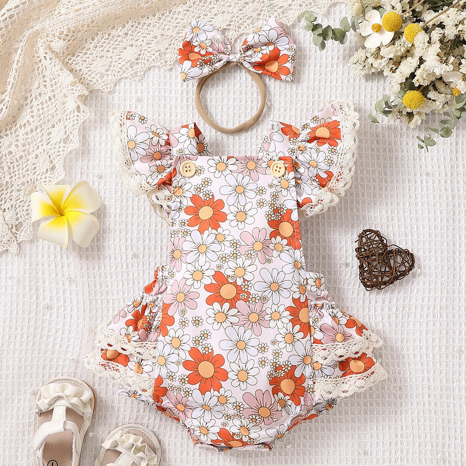 Baby Girl Flower Strap Lace Flounced Sleeve Triangle Clothes – Khloe Rose